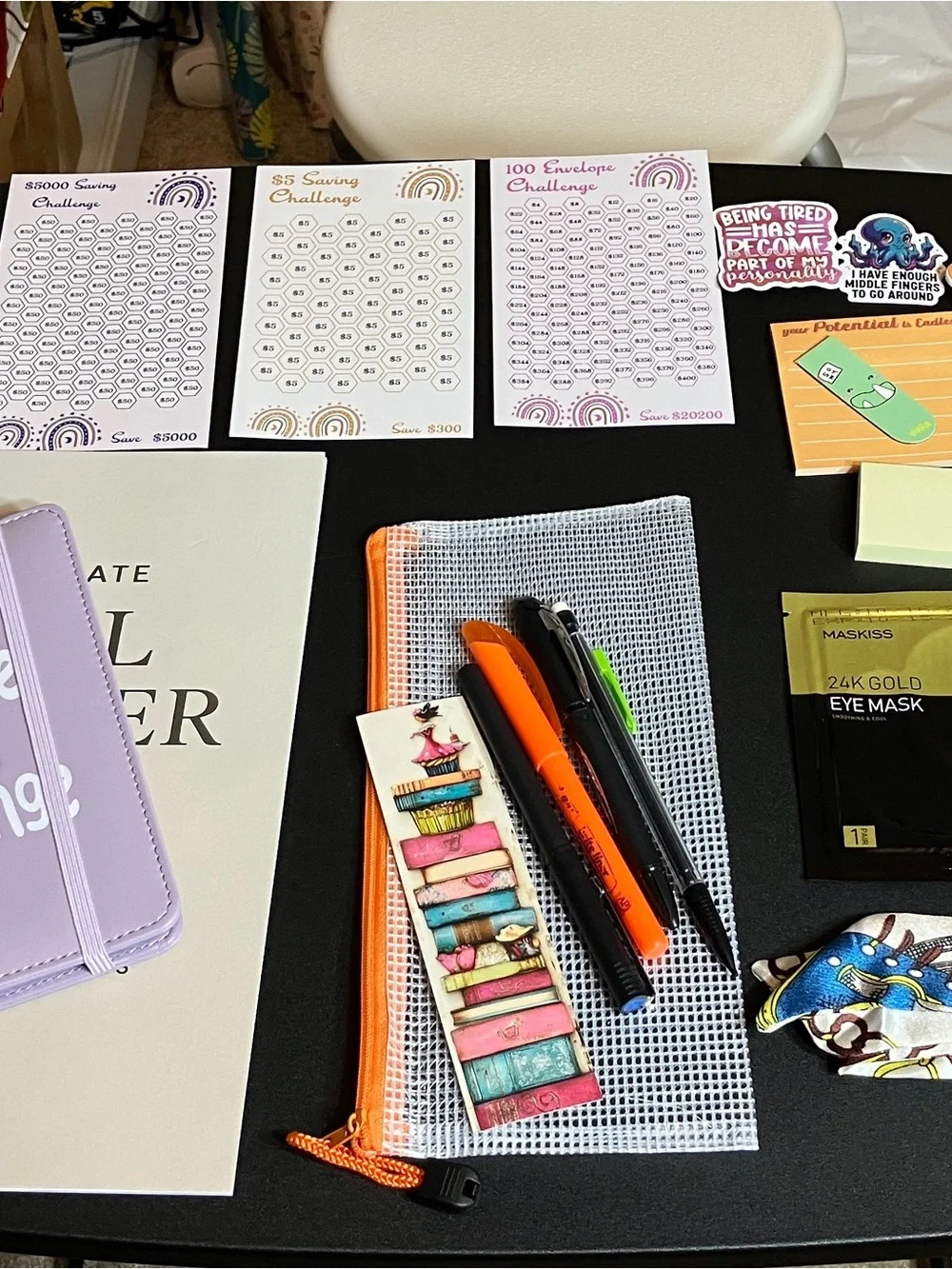 Lavender Savings Challenge Notebook. Goal Planner Workbook. Pen Set w/Bag + more